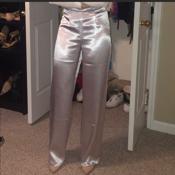 Classy silver, high waist, wide leg pants - Picture 3 of 3